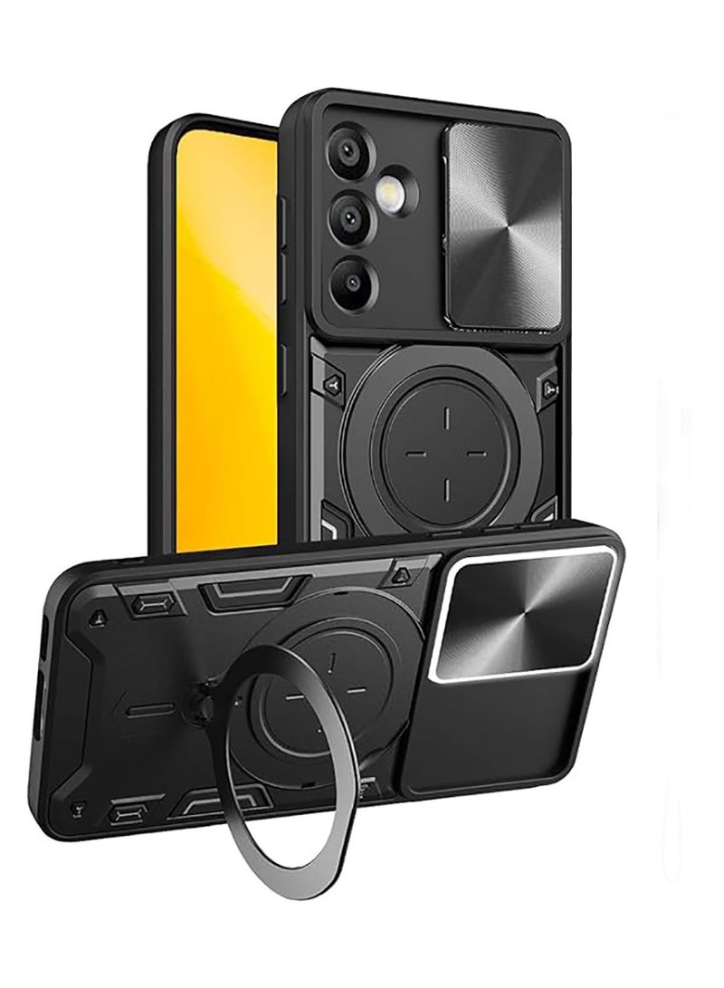 Metal Stand Ring Holder Case for Samsung A15 Camera Protector,Slim Full Protection Shockproof Cover for Women Men(Black) - Image 1