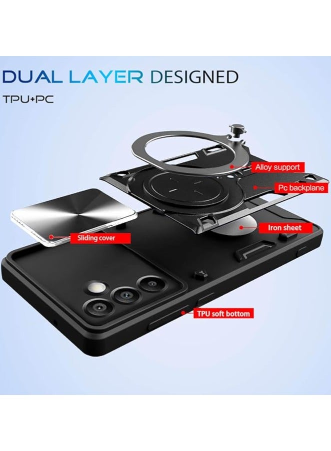 Metal Stand Ring Holder Case for Samsung A15 Camera Protector,Slim Full Protection Shockproof Cover for Women Men(Black) - Image 2