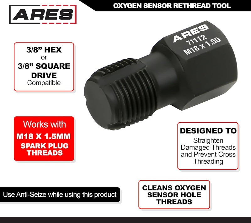 ARES 71112 - أداة إعادة خيوط حساس الأكسجين - أداة تنظيف خيوط ثقب حساس الأكسجين بسهولة - تعمل مع خيوط شمعات الإشعال M18 x 1.5mm - Image 2