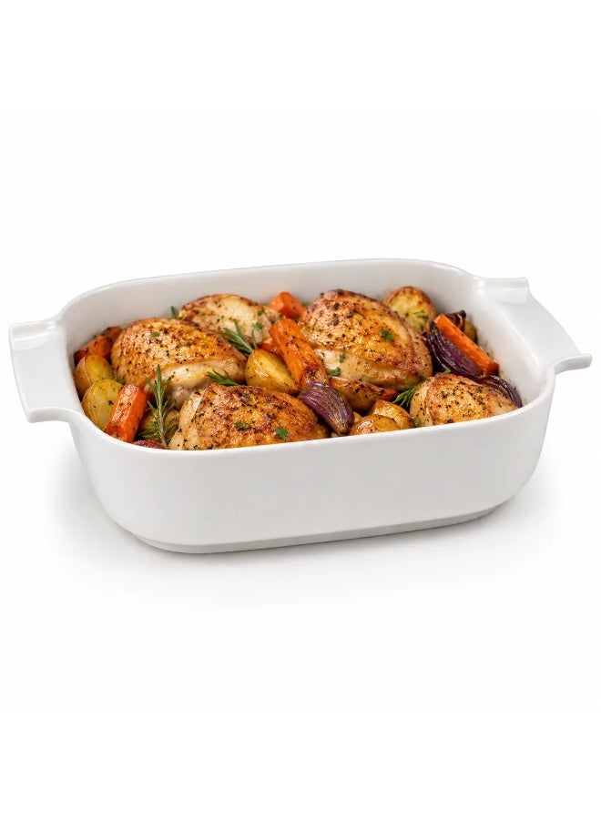 Danny Home Square Porcelain Baking Dish with Handles, 30.7 × 25 × 6.8 cm Ceramic Oven Baking Dish, Deep White Casserole Dish for Lasagna, Roasting, Baking, Serving and Meal Preparation - Image 1