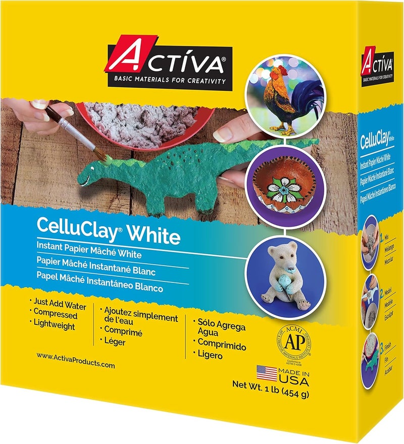 Activa CelluClay Instant Paper Mâché, White, 1lb (450g) | Super Fine Sculpting & Texturing Material for Arts & Crafts - Image 1