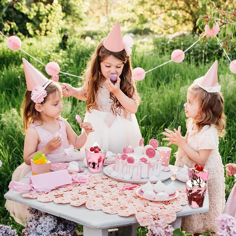 Mifoci 50 Pcs 8 oz Plastic Dessert Appetizer Cups Clear Mini Cake Salad Cups for Party Yogurt Parfait Containers for Parties Yogurt Fruit Ice Cream Serve Appetizer Clear Pink - Image 2