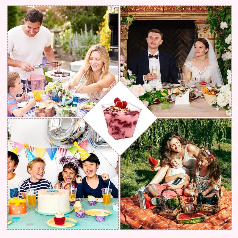 Mifoci 50 Pcs 8 oz Plastic Dessert Appetizer Cups Clear Mini Cake Salad Cups for Party Yogurt Parfait Containers for Parties Yogurt Fruit Ice Cream Serve Appetizer Clear Pink - Image 3