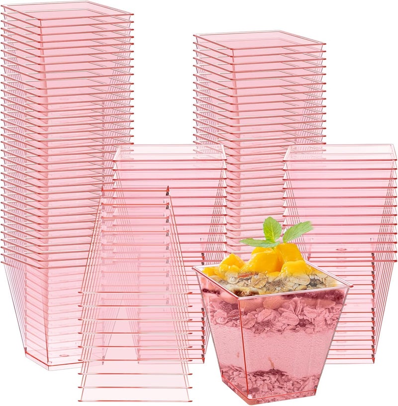 Mifoci 50 Pcs 8 oz Plastic Dessert Appetizer Cups Clear Mini Cake Salad Cups for Party Yogurt Parfait Containers for Parties Yogurt Fruit Ice Cream Serve Appetizer Clear Pink - Image 1