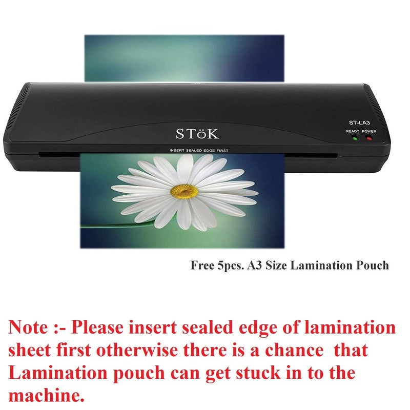SToK (ST-LA3) آلة تغليف مزدوجة الوضع بحجم 12 بوصة للاستخدام المنزلي والمكتبي والمدرسي مع وظائف ساخنة وباردة | تناسب جميع صفحات A3 و A4 (ضمان خارجي لمدة سنة واحدة) - Image 2