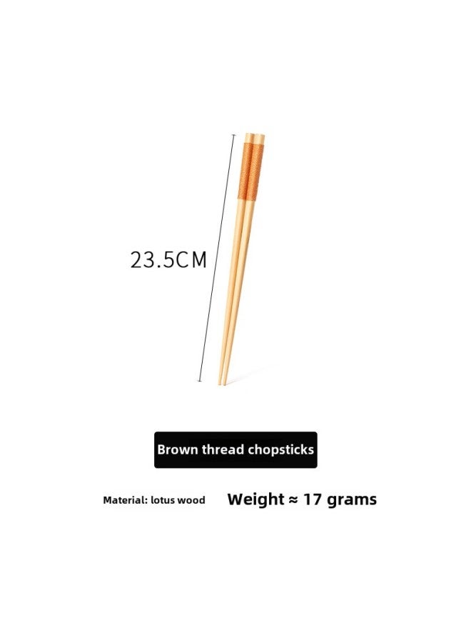 Solid Wood Spoon And Chopsticks Set Two-piece Japanese Style Wooden Chopsticks Travel Tableware Household Portable Nanmu Spoon And Chopsticks Set Lotus-Specifications:23.5 Lotus Wrapped Khaki Line Chopsticks  - Image 1