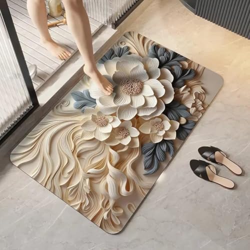 Arviz Bathroom Mat Rubber Doormat, Decorative 3D Flower Bathroom Mat, Multipurpose Rubber Rectangular Mat, Soft Quick Dry Water Absorbent Floor Carpet for Bedroom, Kitchen, Living Room & Balcony - Image 1