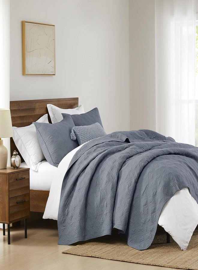 WDCOZY 100% Cotton Twin Size Quilt Set - Dusty Blue Pre-Washed Soft Lightweight Modern Bedspread, Farmhouse Country Rustic Coverlet, Textured Like Linen, Shabby Chic Gauze Bedding, 2 Pieces - Image 4