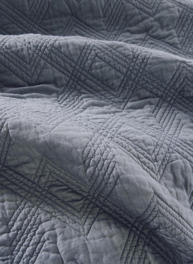 WDCOZY 100% Cotton Twin Size Quilt Set - Dusty Blue Pre-Washed Soft Lightweight Modern Bedspread, Farmhouse Country Rustic Coverlet, Textured Like Linen, Shabby Chic Gauze Bedding, 2 Pieces - Image 5