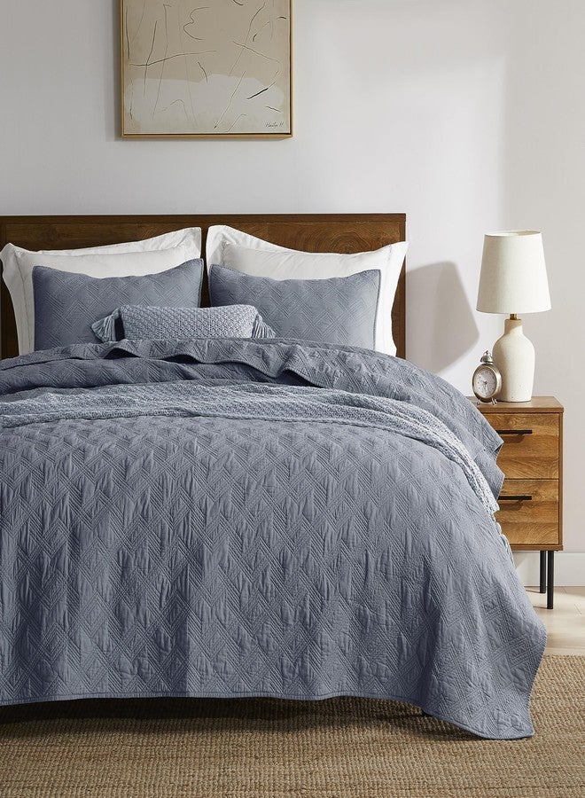 WDCOZY 100% Cotton Twin Size Quilt Set - Dusty Blue Pre-Washed Soft Lightweight Modern Bedspread, Farmhouse Country Rustic Coverlet, Textured Like Linen, Shabby Chic Gauze Bedding, 2 Pieces - Image 2