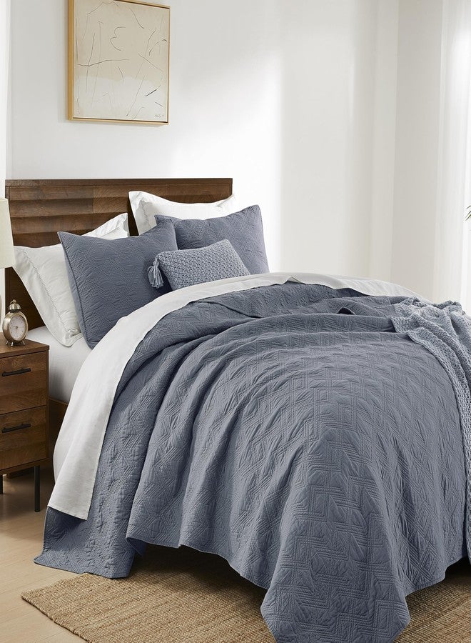 WDCOZY 100% Cotton Twin Size Quilt Set - Dusty Blue Pre-Washed Soft Lightweight Modern Bedspread, Farmhouse Country Rustic Coverlet, Textured Like Linen, Shabby Chic Gauze Bedding, 2 Pieces - Image 3