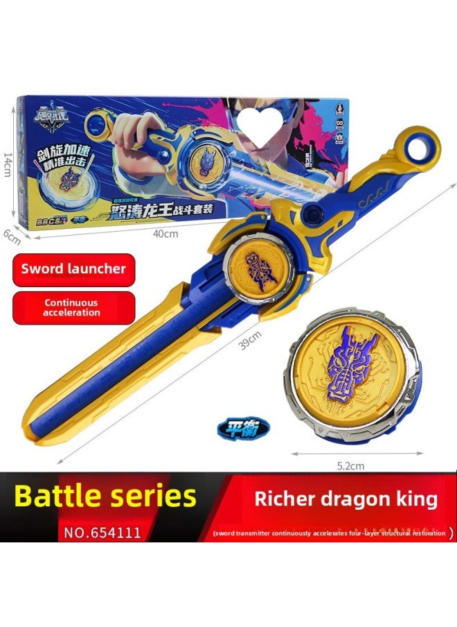 Generic - Hurricane Spirit Of War's Sword Spinning Top Third-Order Sword Toy Children's Blast Flame Battle Bear Treasure Sword-Shaped Holy Shield Ssangyong Boy-Color:Level 4 [ring Tao Dragon King] Double Gyro Animation Same Style Sword Stand - Image 1