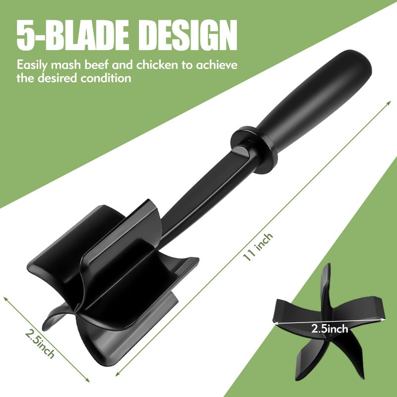 EoaMen Meat Chopper, Heat-Resistant Ground Beef Chopper Tool, 5 Curved Blades Meat Choppers for Ground Beef Hamburger Turkey, Mix and Chop Kitchen Tool - Image 2