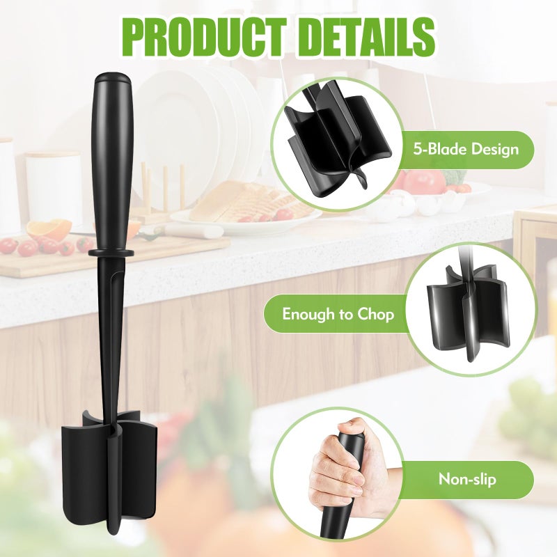 EoaMen Meat Chopper, Heat-Resistant Ground Beef Chopper Tool, 5 Curved Blades Meat Choppers for Ground Beef Hamburger Turkey, Mix and Chop Kitchen Tool - Image 5