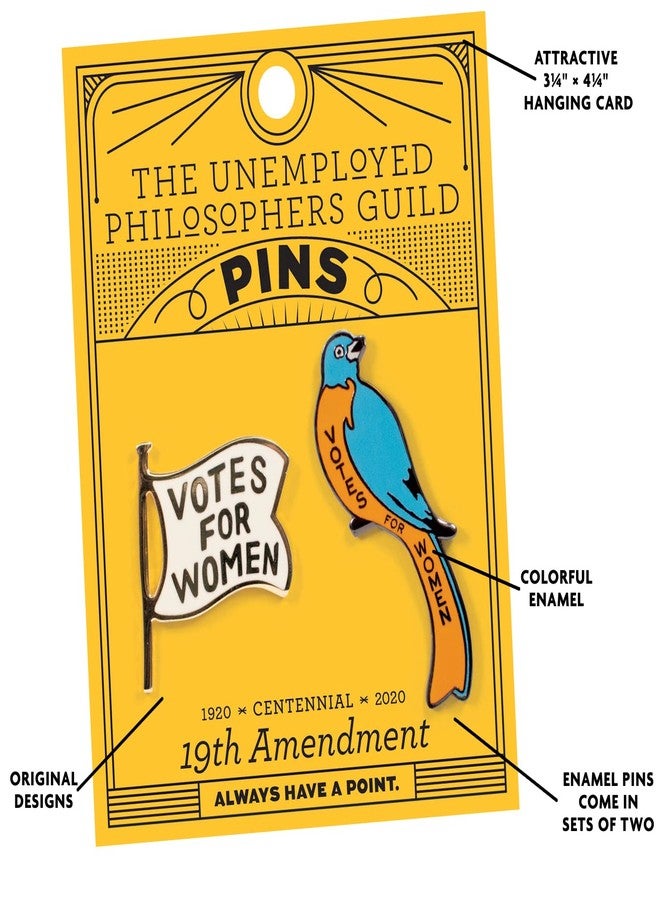 ذي أن إمبلويد فيلوسوفرز جيلد مجموعة دبابيس مينا تحمل رموز التعديل التاسع عشر من نقابة الفلاسفة العاطلين عن العمل - مزودة بمشابك خلفية مطاطية قوية، مجموعة من دبوسين - Image 4