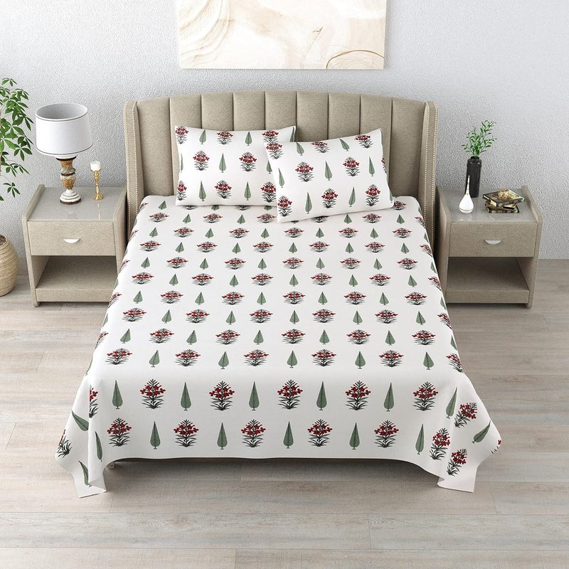 DE CAMA Since 1997 | 100% Cotton 300 TC Premium King Size Bedsheet for Double Bed (108 x 108 Inch) with 2 Pillow Covers Set (17 x 27 Inch) Designer Printed Bedsheet Set - Dark Red - Image 3