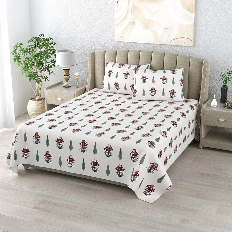 DE CAMA Since 1997 | 100% Cotton 300 TC Premium King Size Bedsheet for Double Bed (108 x 108 Inch) with 2 Pillow Covers Set (17 x 27 Inch) Designer Printed Bedsheet Set - Dark Red - Image 4