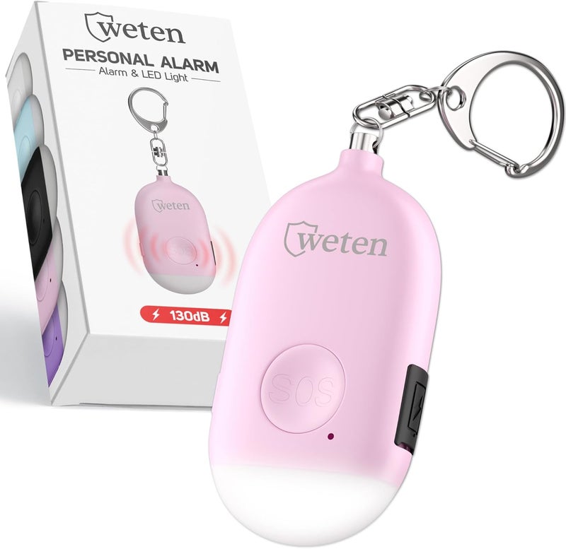 WETEN Rechargeable Personal Alarm Keychain - 130dB Siren & LED Light - Stylish Personal Safety Alert for Women to Carry - Panic Button Alarm for Security - Rape Whistle for Self Defense (Pink) - Image 1