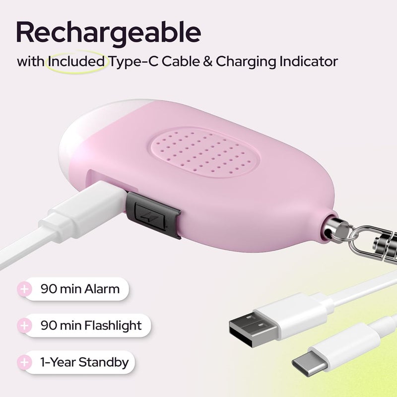 WETEN Rechargeable Personal Alarm Keychain - 130dB Siren & LED Light - Stylish Personal Safety Alert for Women to Carry - Panic Button Alarm for Security - Rape Whistle for Self Defense (Pink) - Image 4