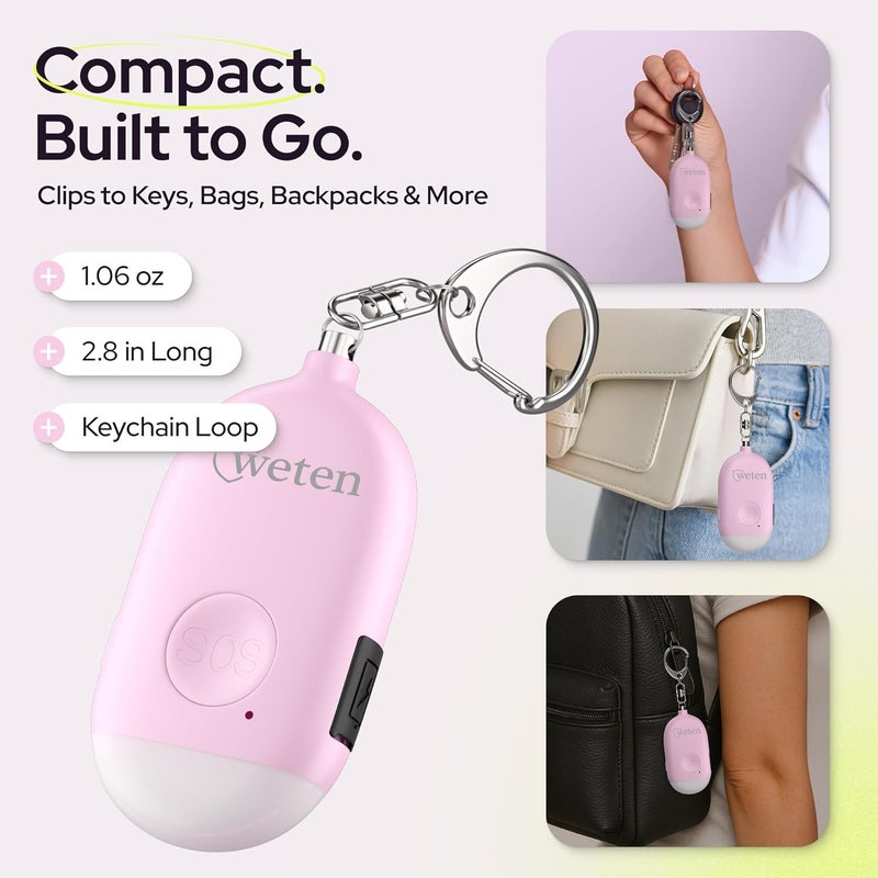 WETEN Rechargeable Personal Alarm Keychain - 130dB Siren & LED Light - Stylish Personal Safety Alert for Women to Carry - Panic Button Alarm for Security - Rape Whistle for Self Defense (Pink) - Image 5