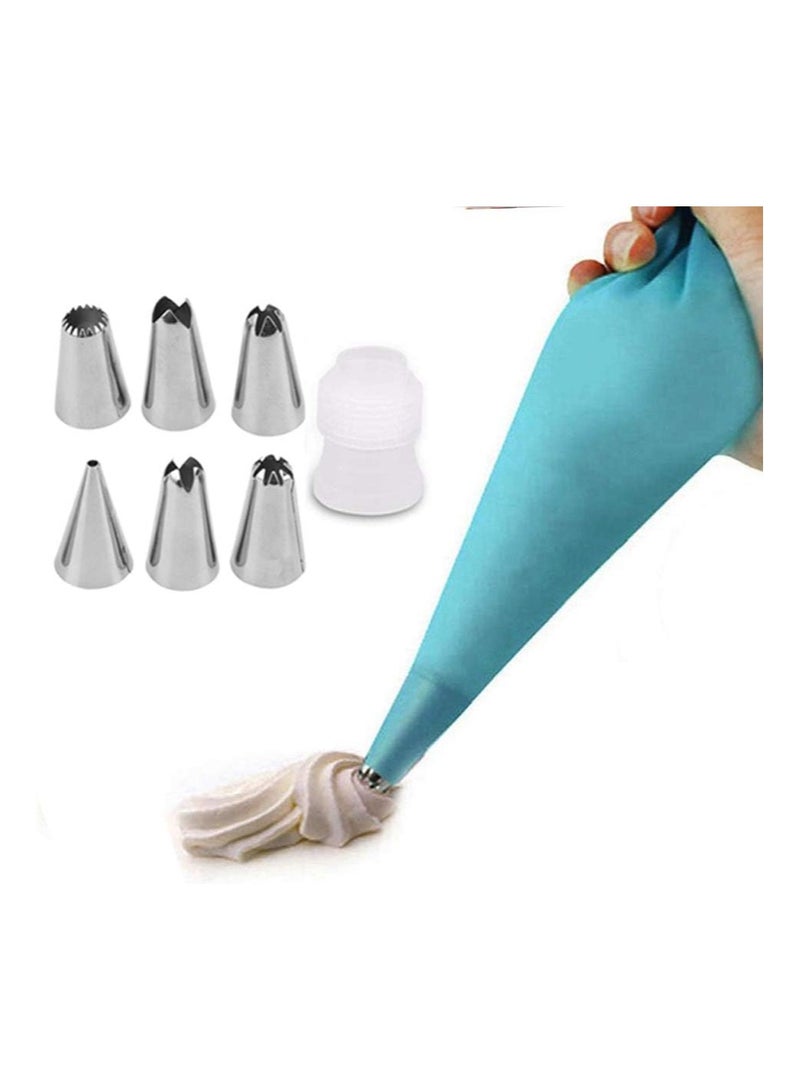 Silicone Pastry Bag with 6 Stainless Steel Tips, Reusable Pastry Bag, DIY Cake Decorating Tool - Icing Nozzles and Cream Bags for Frosting and Dessert Decorating - 1 Set (8  - Image 1
