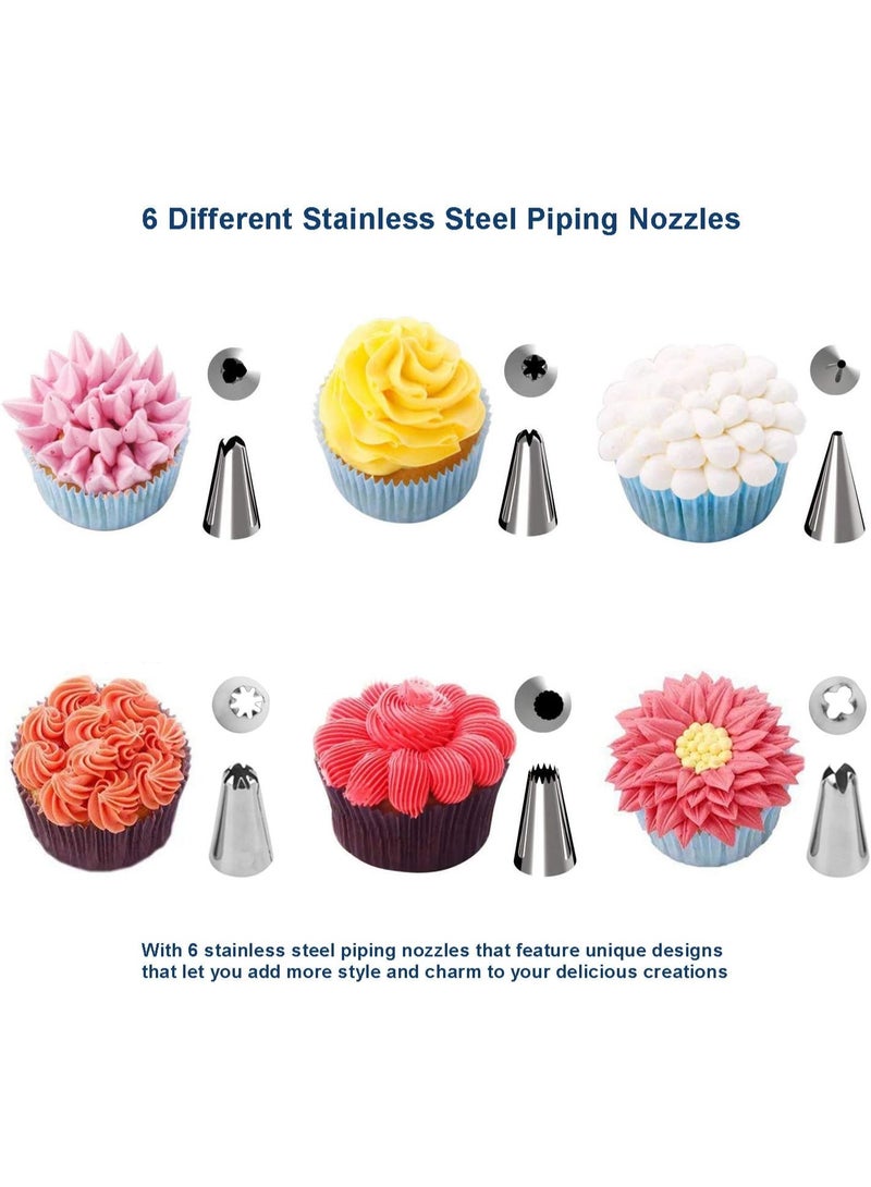 Silicone Pastry Bag with 6 Stainless Steel Tips, Reusable Pastry Bag, DIY Cake Decorating Tool - Icing Nozzles and Cream Bags for Frosting and Dessert Decorating - 1 Set (8  - Image 5