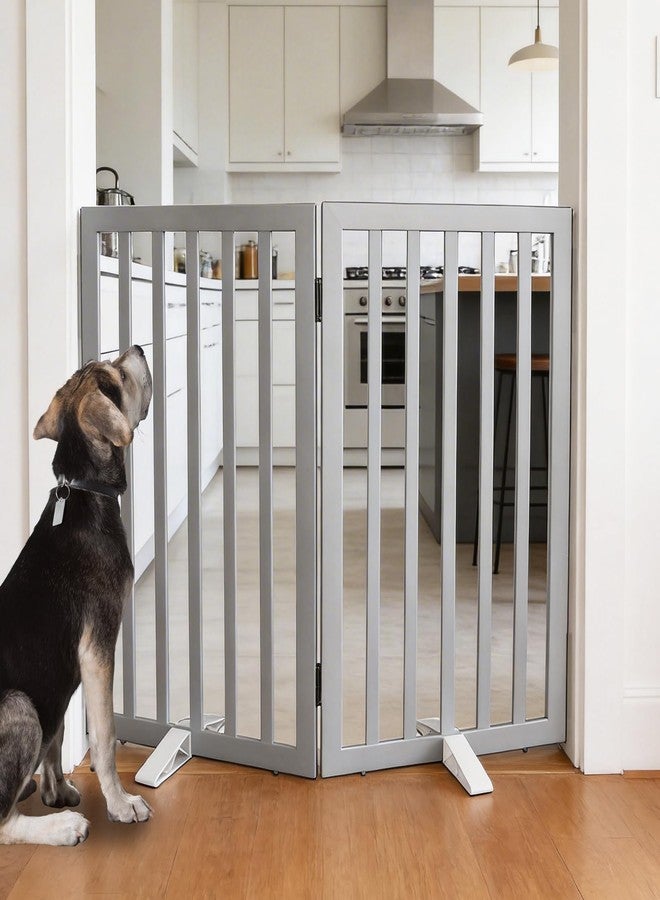 ZJSF Freestanding Indoor Dog Gate for House Foldable Wood Puppy Gate for Doorways Pet Gate for Stairs Extra Wide Pet Fence, Grey, 32" Height 2 Panels - Image 2