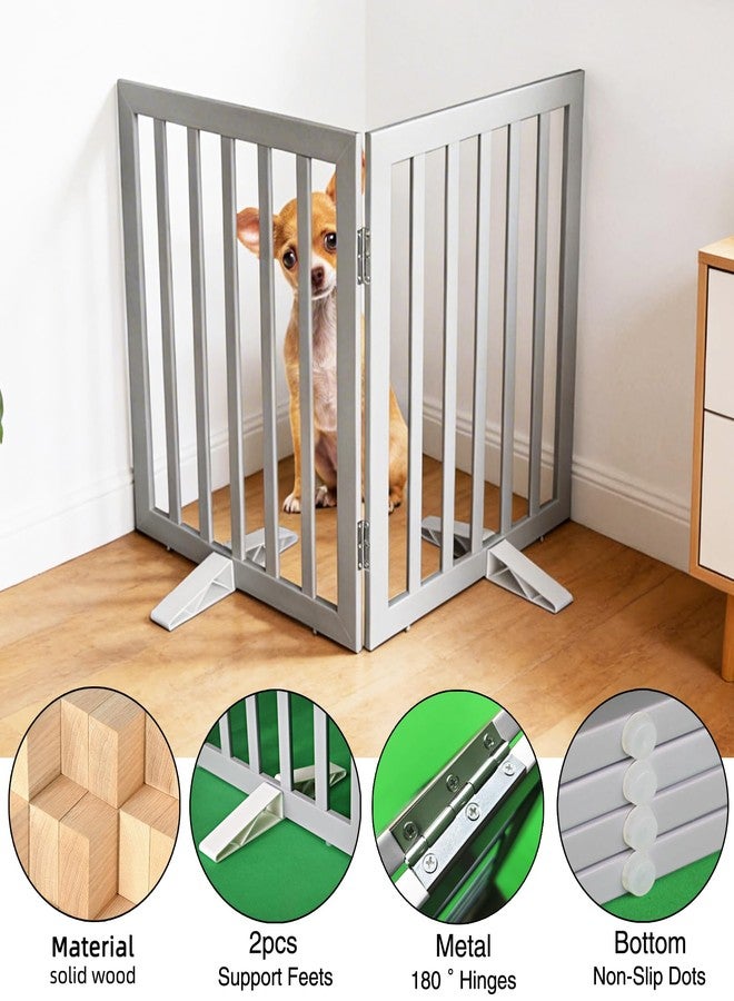 ZJSF Freestanding Indoor Dog Gate for House Foldable Wood Puppy Gate for Doorways Pet Gate for Stairs Extra Wide Pet Fence, Grey, 32" Height 2 Panels - Image 5
