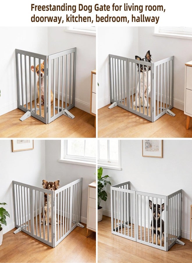 ZJSF Freestanding Indoor Dog Gate for House Foldable Wood Puppy Gate for Doorways Pet Gate for Stairs Extra Wide Pet Fence, Grey, 32" Height 2 Panels - Image 4