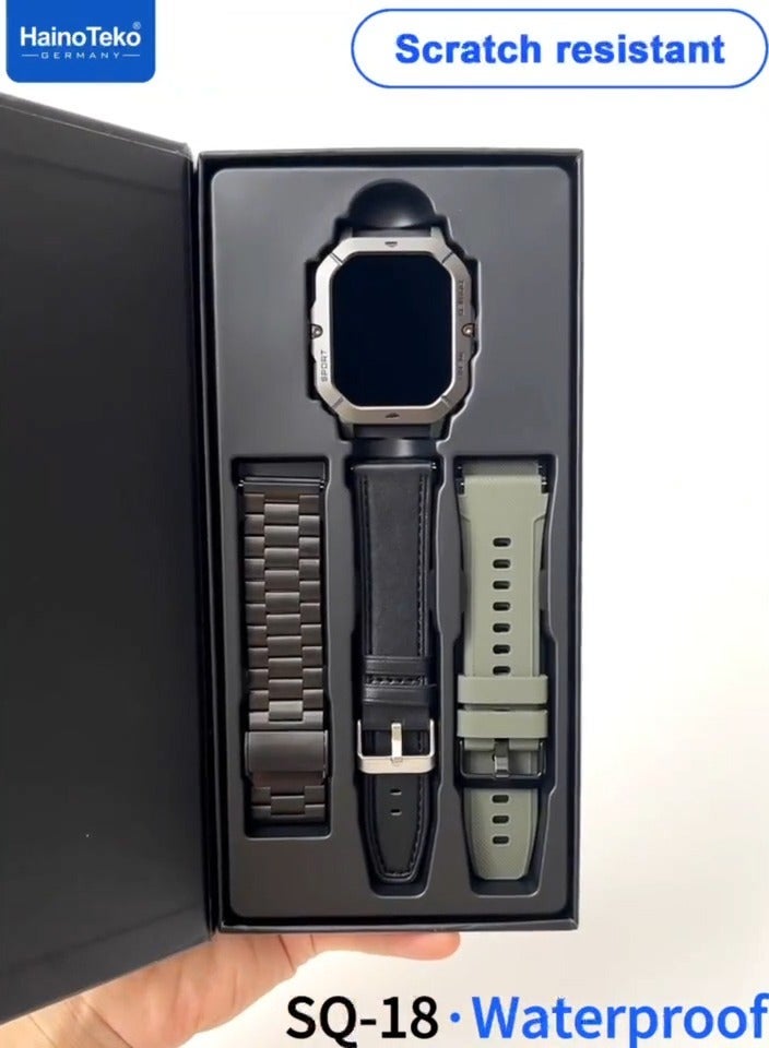 Haino Teko Haino Teko SQ-18 Waterproof Smartwatch With Scratch-Resistant AMOLED Display 3 Interchangeable Straps and Charging Cable Designed for Men Green - Image 3