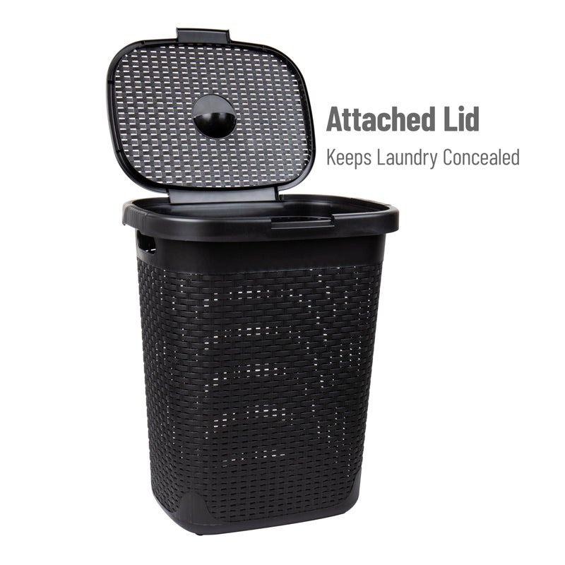 Mind Reader Slim Laundry Hamper with Lid, 50L Clothes Basket, Premium Wicker Design, Plastic, Black - Image 5