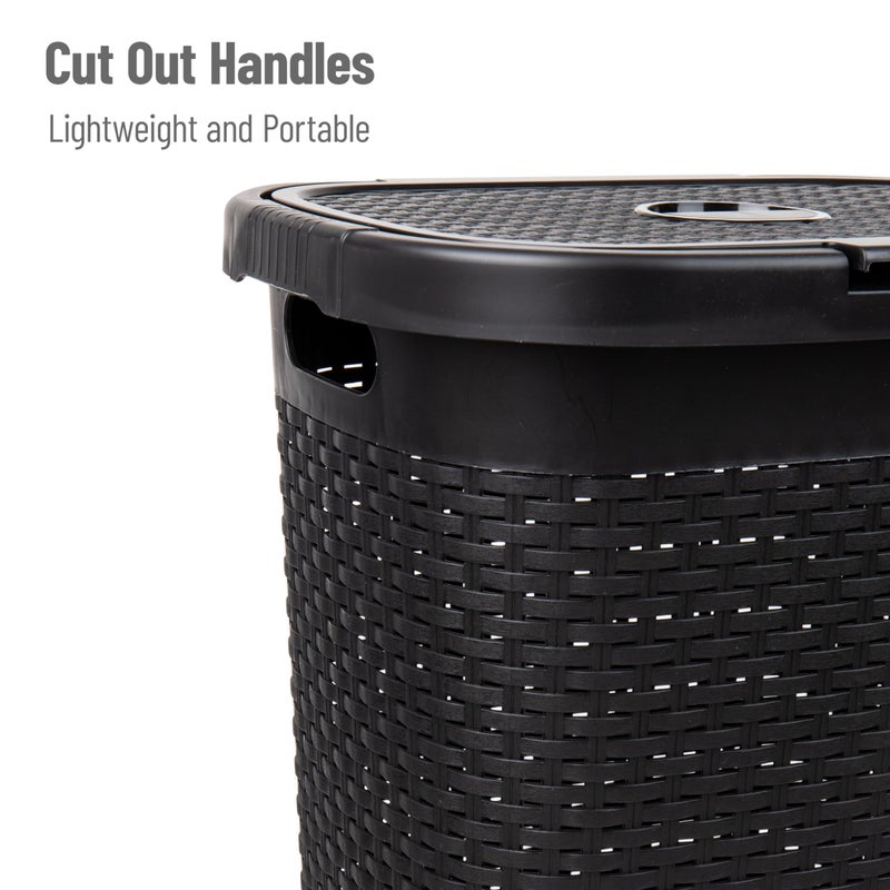 Mind Reader Slim Laundry Hamper with Lid, 50L Clothes Basket, Premium Wicker Design, Plastic, Black - Image 4