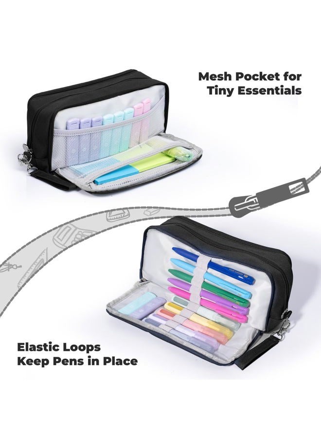 Four Candies Pencil Case 3 Compartment, Large Pencil Pouch with Removable Handle & Zipper, Cute Stationery Organizer for Markers, Makeup Bag, Cute Pencil Bag for Office College, Black - Image 3
