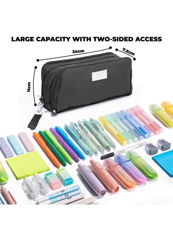 Four Candies Pencil Case 3 Compartment, Large Pencil Pouch with Removable Handle & Zipper, Cute Stationery Organizer for Markers, Makeup Bag, Cute Pencil Bag for Office College, Black - Image 2