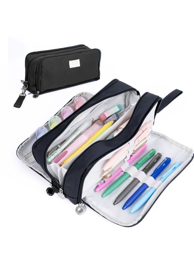 Four Candies Pencil Case 3 Compartment, Large Pencil Pouch with Removable Handle & Zipper, Cute Stationery Organizer for Markers, Makeup Bag, Cute Pencil Bag for Office College, Black - Image 1