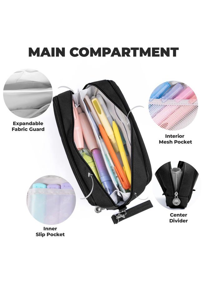 Four Candies Pencil Case 3 Compartment, Large Pencil Pouch with Removable Handle & Zipper, Cute Stationery Organizer for Markers, Makeup Bag, Cute Pencil Bag for Office College, Black - Image 4