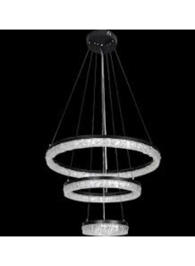 ALMIFTAH Modern Crystal LED Chandelier Light – 3-Ring Adjustable Ceiling Hanging Lamp for Living Room, Dining Room & Hall – Luxury Pendant Lighting Fixture for Home, Hotel & Office Décor - Image 1