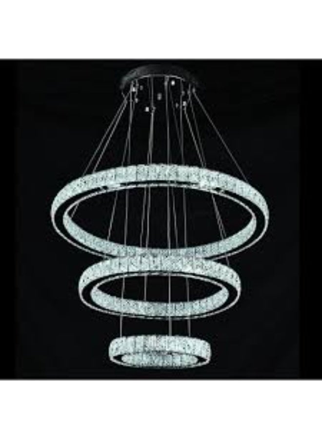 ALMIFTAH Modern Crystal LED Chandelier Light – 3-Ring Adjustable Ceiling Hanging Lamp for Living Room, Dining Room & Hall – Luxury Pendant Lighting Fixture for Home, Hotel & Office Décor - Image 2