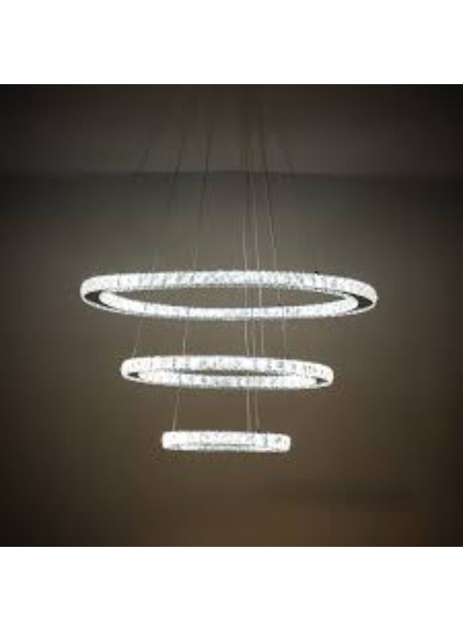 ALMIFTAH Modern Crystal LED Chandelier Light – 3-Ring Adjustable Ceiling Hanging Lamp for Living Room, Dining Room & Hall – Luxury Pendant Lighting Fixture for Home, Hotel & Office Décor - Image 3