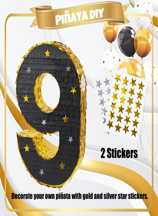 PCFING 20 Inch Number 9 Piñata Gold Black with 30 Inch Piñata Stick Blindfold Confetti for Man Women Boys Girls Birthday Party Decorations, Anniversary Celebration, Fiesta - Image 3