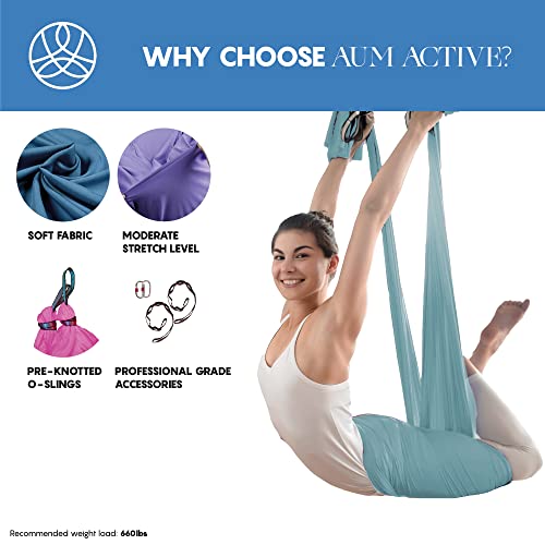 aum active Aerial Silk Yoga Hammock & Swing for Home, Inversion Exercises, Starter Kit for All Levels - Durable with Extension Straps, Carabiners, and Pose Guide - Image 4