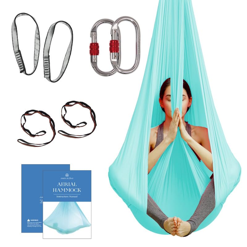 aum active Aerial Silk Yoga Hammock & Swing for Home, Inversion Exercises, Starter Kit for All Levels - Durable with Extension Straps, Carabiners, and Pose Guide - Image 1