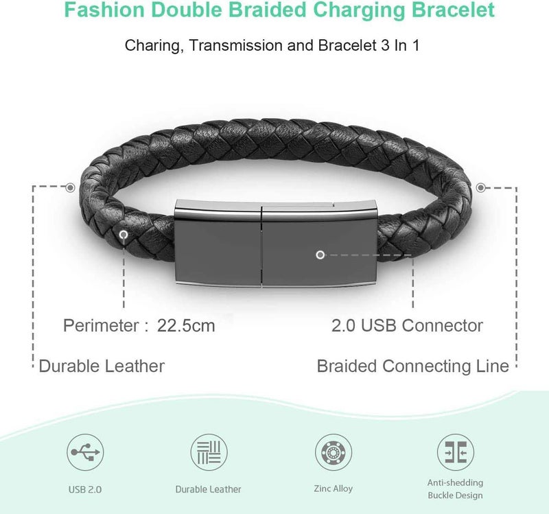 SAMERIO Bracelet Charging Cable Portable 8.9in Short Travel Charger Personality Punk Braided Leather Wrist Cord for iPhone Interesting Valentine's Day/Birthday/Thanksgiving Day Gift - Image 2