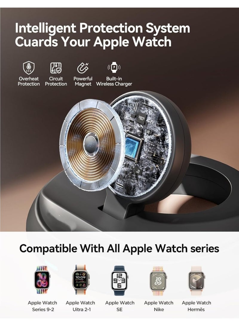Arabest Apple Watch Charger Stand, Portable Magnetic Charging Stand with Cord – Foldable Fast Charger for Apple Watch Ultra, SE, Series 10/9/8/7/6/5/4/3/2 [Nightstand Mode] (Black) - Image 5