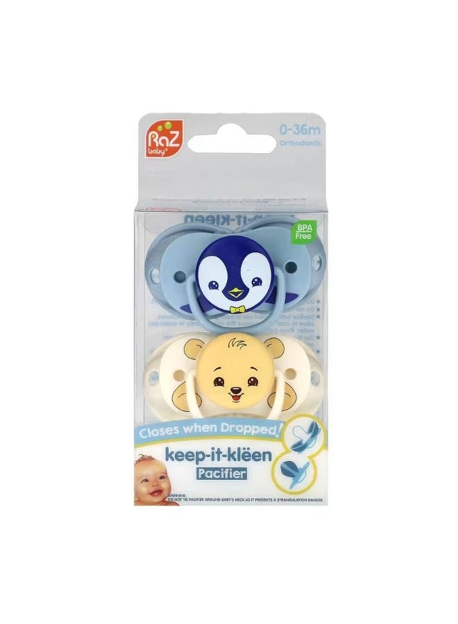 Razbaby Keep It Kleen Pacifier 0 36 Months Penguin and Bear 2 Pacifiers - Image 1