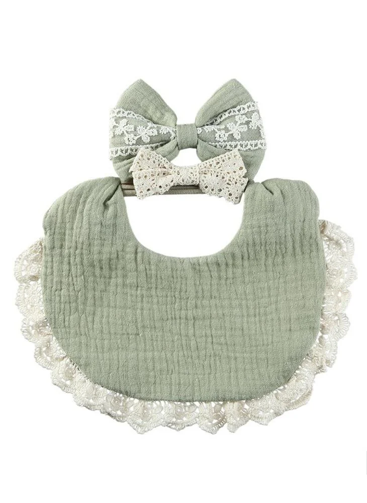 Bambimici -Camila Ribbons Headband & Baby Bib Set Sage Green