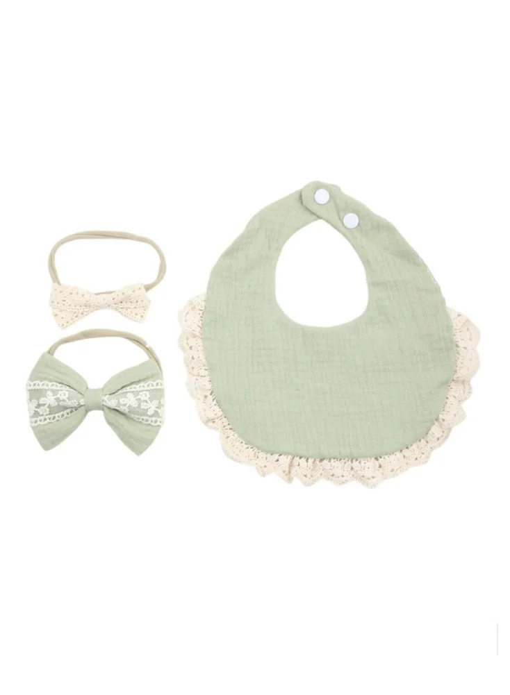 Bambimici -Camila Ribbons Headband & Baby Bib Set Sage Green