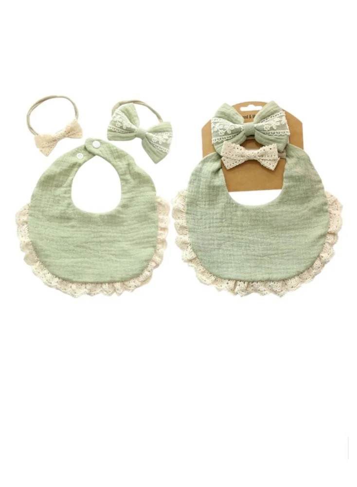 Bambimici -Camila Ribbons Headband & Baby Bib Set Sage Green