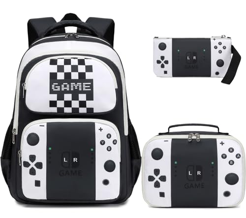 JIANYA Kids Backpack for School Boys Gamer School Bag for Elementary Kids Children 3pcs Boys Backpack with Lunch Box & Pencil Case - Image 1