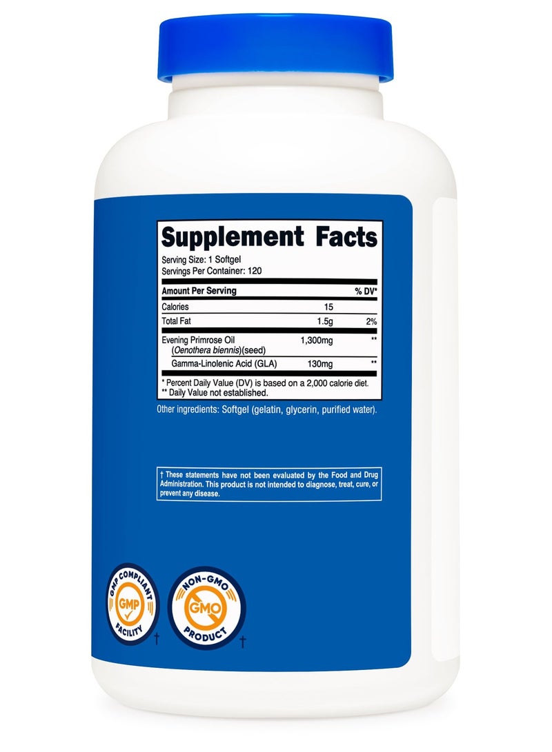 Nutricost Evening Primrose Oil 1,300mg Per Serving,120 Softgels,120 servings - Dietary Supplement  - Image 2